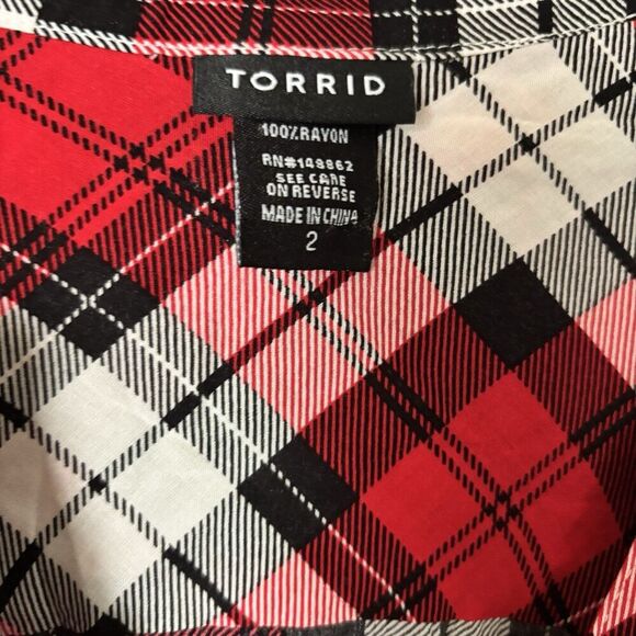 Torrid Tunic Top Womens 2X Multicolor Tartan Plaid Button Up Collared Blouse - Picture 7 of 9